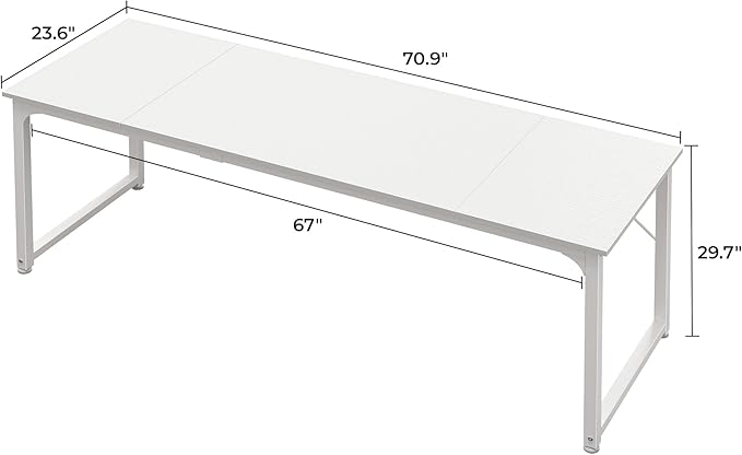 Computer Desk, 70 Inch Office Desk, Gaming Desk with Storage, Writing Desk Work Desk for Home Office, Study, Long Simple Desk, Large Legroom, Metal Frame, White - LeafyLoom