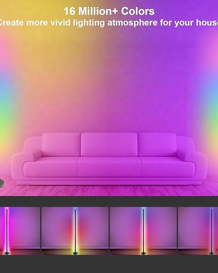 Led Floor Lamp,RGB Corner Lamp with App and Remote Control,Smart Modern Floor Lamp with 16 Million DIY Colors,DIY Modes and Music Sync,Standing Lamp for Bedroom,Living Room - LeafyLoom