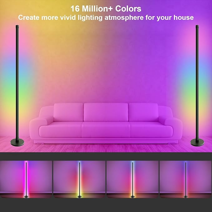 Led Floor Lamp,RGB Corner Lamp with App and Remote Control,Smart Modern Floor Lamp with 16 Million DIY Colors,DIY Modes and Music Sync,Standing Lamp for Bedroom,Living Room - LeafyLoom