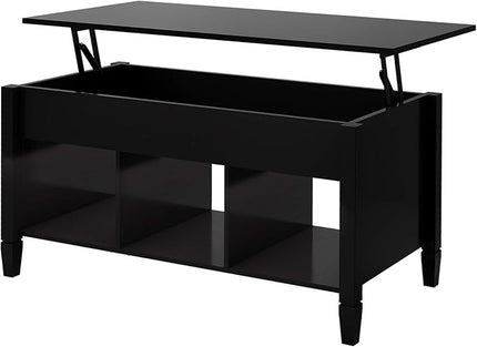 Lift Top Coffee Table, Coffee Table with Open Shelves and Lift Top Design, Modern Center Tables for Living Room, Home, Office, Black - LeafyLoom
