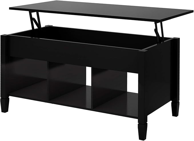 Lift Top Coffee Table, Coffee Table with Open Shelves and Lift Top Design, Modern Center Tables for Living Room, Home, Office, Black - LeafyLoom