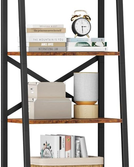 Furologee 5-Tier Ladder Shelf with 2 Drawers,Narrow Bookshelf Storage Shelves,Industrial Bookcase Freestanding Shelf Units for Bedroom,Living Room,Bathroom,Home Office,Balcony,Wood Metal,Rustic Brown - LeafyLoom