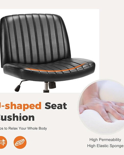 Sweetcrispy Cross Legged Office Chair, Criss Cross Chair Armless Wide Desk Chair No Wheels, Adjustable Swivel Home Office Vanity Chair - LeafyLoom