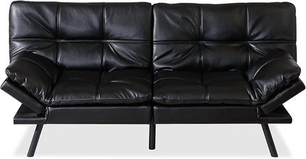MUUEGM Futon Sofa Bed,Memory Foam Sofa Futon Couch Bed,Convertible 71" Couch Sofa,Faux Leather Sleeper Sofa with Adjustable Backrest for Living Room,Black - LeafyLoom