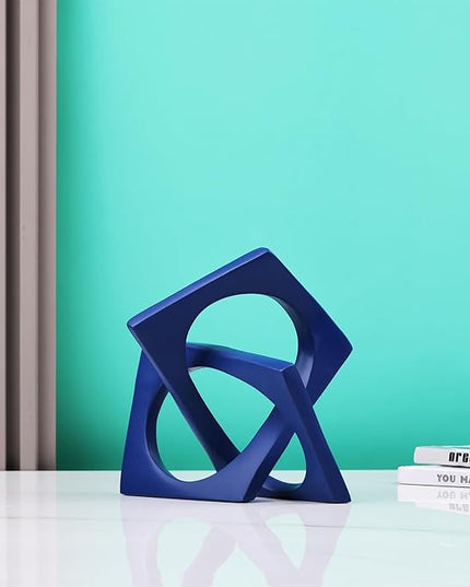 DOVDOV Geometric cube blue knot decorations, geometric sculptures, modern home decorations for home decor accents, dining tables, bookcases, consoles, entryway tabletop centrepieces - LeafyLoom