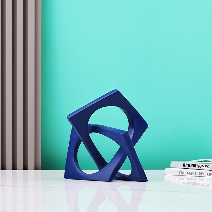 DOVDOV Geometric cube blue knot decorations, geometric sculptures, modern home decorations for home decor accents, dining tables, bookcases, consoles, entryway tabletop centrepieces - LeafyLoom