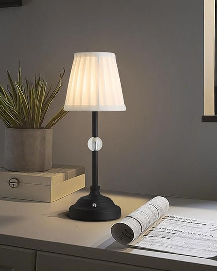 Modern Cordless Table Lamps,5000mAh Rechargeable Battery Operated lamp,Portable Fabric Shade Table Lamps,Black Desk Lamp LED 3000K with Dimming Touch Control for Restaurant/Bars/Bedroom/Living Room - LeafyLoom