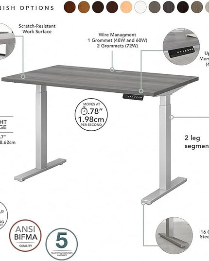 Bush Business Furniture Move 60 Series Electric Ergonomic Sit-Stand Computer Table for Home and Professional Office, 60W x 30D, Platinum Gray - LeafyLoom