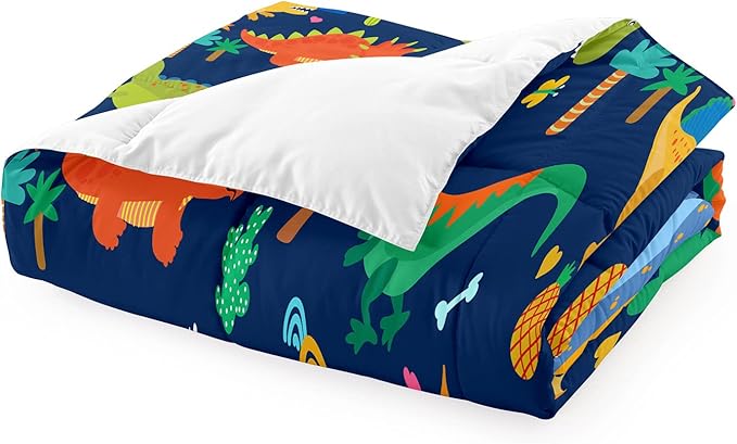 Dinosaur Comforter Set for Boys, Cartoon Dinosaur Bedding Set Queen Size, Cute Blue Pattern Dinosaur Comforter Set for Kids Teens Soft Breathable All Season Quilt 3Pcs with 2 Pillowcases - LeafyLoom
