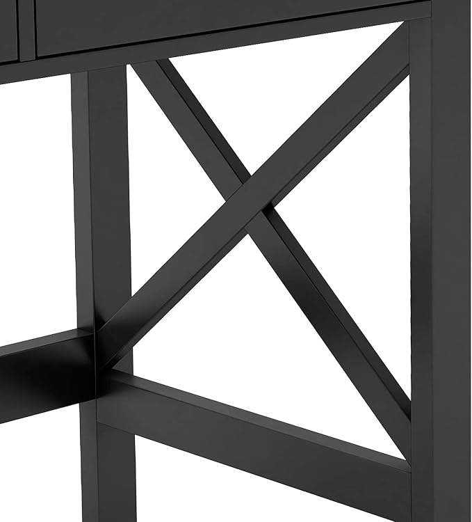 ChooChoo Home Office Desk Writing Computer Table Modern Design Black Desk with Drawers, Makeup Vanity Table - LeafyLoom