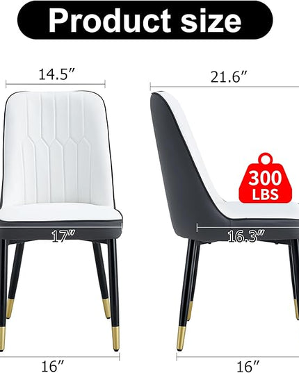 Modern Set of 4, Faux Leather Dining PU Upholstered Kitchen Chair with Black Golden Metal Legs for Home Living Room, Restaurant, 4 Piece, White+gray - LeafyLoom