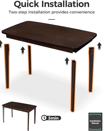 KKL Malaysian Oak Dining Table, 47" Kitchen Table for 2, Mid Century Modern Wood Dining Table, Easy Assembly, Coffee - LeafyLoom