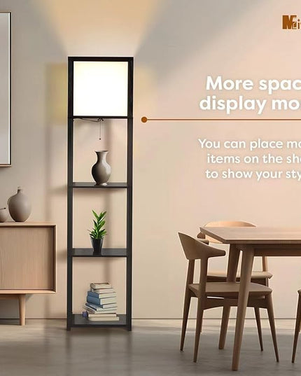 Floor Lamp with Shelves, 4-Tier Modern Shelf Floor Lamp, Corner Display Floor Lamp, Shelf Lamp with LED Bulb for Living Room, Bedroom and Office - Black - LeafyLoom