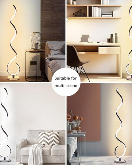 Modern Floor Lamps for Living Room, 40W Dimmable LED Spiral Floor Lamp with Remote, Adjustable Colors & Brightness Standing Lamp Reading Lamp Corner Floor Lamp for Bedroom, Office - Silver - LeafyLoom