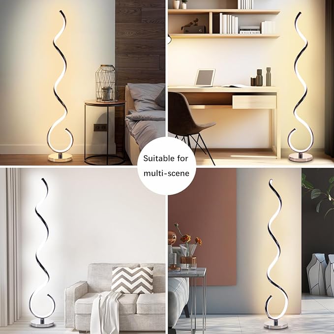 Modern Floor Lamps for Living Room, 40W Dimmable LED Spiral Floor Lamp with Remote, Adjustable Colors & Brightness Standing Lamp Reading Lamp Corner Floor Lamp for Bedroom, Office - Silver - LeafyLoom