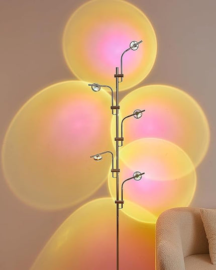 Unique 5 Multi Head Sunset Lamp Projector LED Corner Floor Lamps for Live Ambient Lighting in Living Rooms, Bedrooms, Dining Rooms and Bars - LeafyLoom