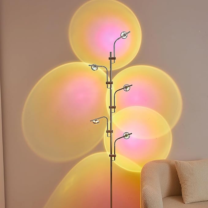 Unique 5 Multi Head Sunset Lamp Projector LED Corner Floor Lamps for Live Ambient Lighting in Living Rooms, Bedrooms, Dining Rooms and Bars - LeafyLoom