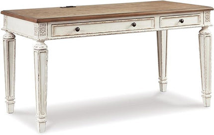 Signature Design by Ashley Realyn Farmhouse 60" Home Office Desk with USB Charging, Chipped White - LeafyLoom