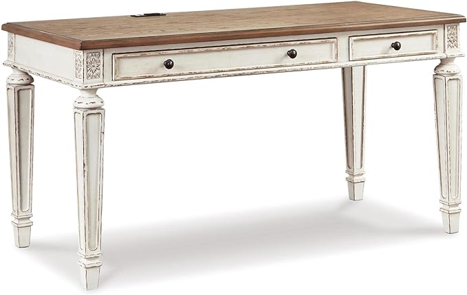 Signature Design by Ashley Realyn Farmhouse 60" Home Office Desk with USB Charging, Chipped White - LeafyLoom