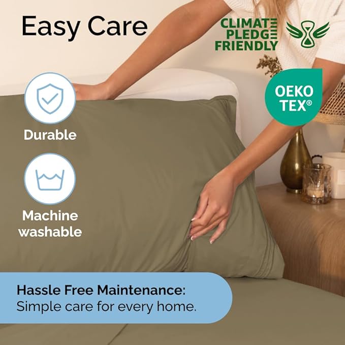 Queen Size 4 Piece Sheet Set - Comfy Breathable & Cooling Sheets - Hotel Luxury Bed Sheets for Women & Men - Deep Pockets, Easy-Fit, Extra Soft & Wrinkle Free Sheets - Khaki Oeko-Tex Bed Sheet Set - LeafyLoom