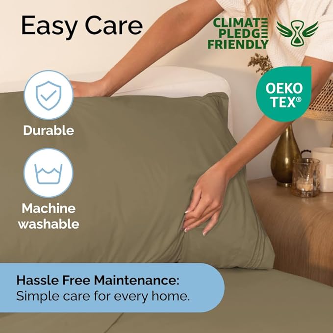 Twin XL Size 3 Piece Sheet Set - Comfy Breathable & Cooling Sheets - Hotel Luxury Bed Sheets for Women & Men - Deep Pockets, Easy-Fit, Extra Soft & Wrinkle Free Sheets - Khaki Oeko-Tex Bed Sheet Set - LeafyLoom