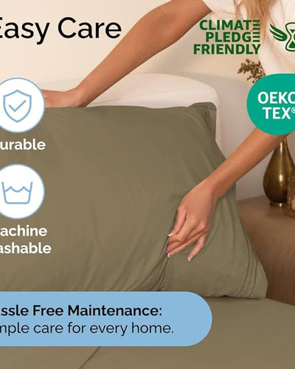 Cal King Size 4 Piece Sheet Set - Comfy Breathable & Cooling Sheets - Hotel Luxury Bed Sheets for Women & Men - Deep Pockets, Easy-Fit, Extra Soft & Wrinkle Free Sheets - Khaki Oeko-Tex Bed Sheet Set - LeafyLoom