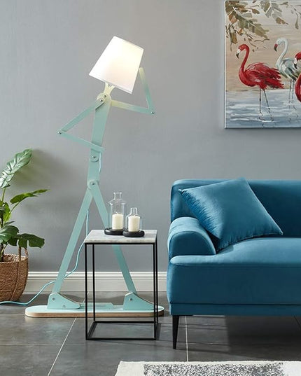 Cool Tall Decorative Floor Lamp Unique Aqua Blue Color Standing Adjustable Corner Reading Wood Lights for Living Room Kids Bedroom Office - LED Bulb Included (Green) - LeafyLoom