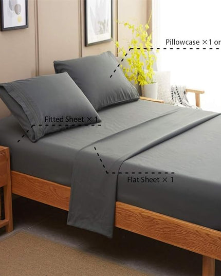 SONORO KATE Bed Sheet Set Super Soft Microfiber 1800 Thread Count Luxury Egyptian Sheets 18-Inch Deep Pocket Wrinkle-4 Piece(King Dark Grey) - LeafyLoom