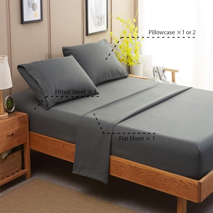 SONORO KATE Bed Sheet Set Super Soft Microfiber 1800 Thread Count Luxury Egyptian Sheets 18-Inch Deep Pocket Wrinkle-4 Piece(Full Dark Grey) - LeafyLoom