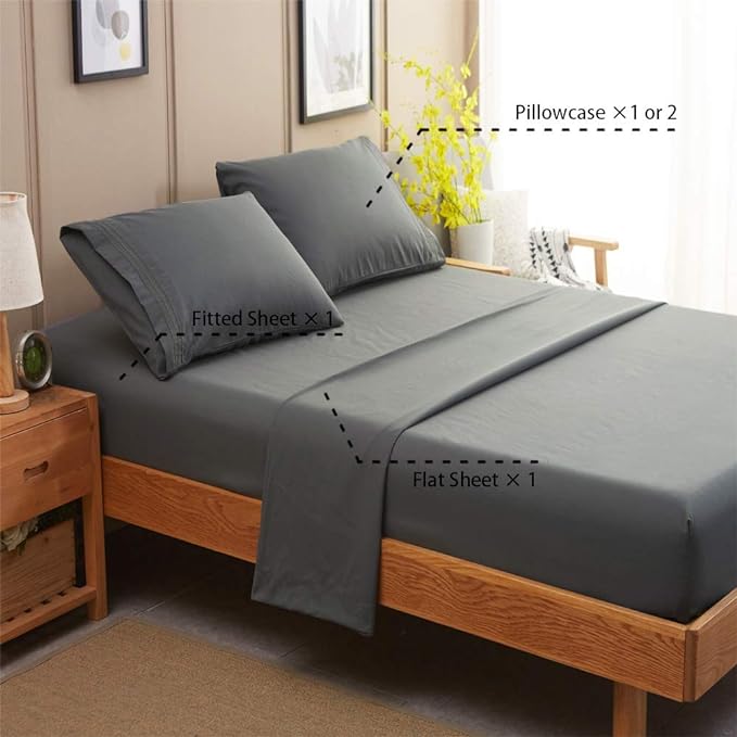 SONORO KATE Bed Sheet Set Super Soft Microfiber 1800 Thread Count Luxury Egyptian Sheets 18-Inch Deep Pocket Wrinkle-3 Piece(Twin XL Dark Grey) - LeafyLoom