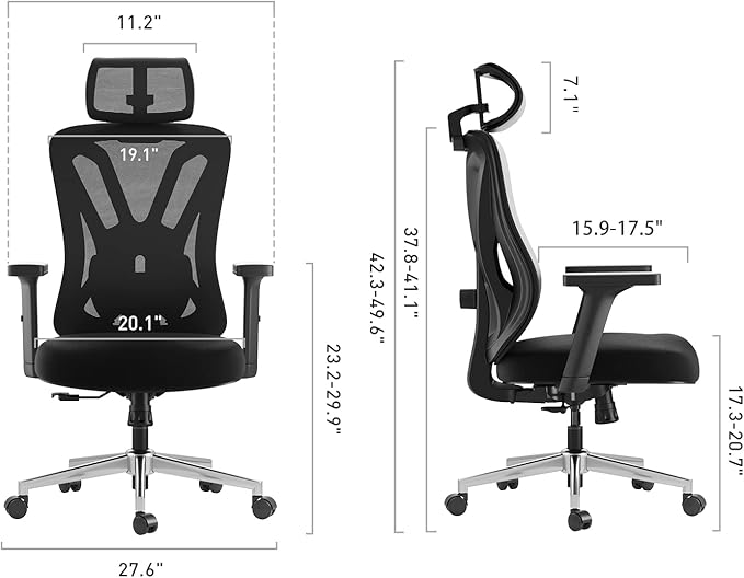 Hbada Ergonomic Mesh Office Chair, Computer Chair with Adjustable 2D Armrest, Swivel Office Chair -Adjustable Headrest with Lumbar Support and PU Wheels Black(No Footrest) - LeafyLoom