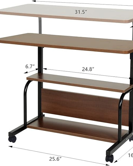 Portable Rolling Desk Adjustable Laptop Desk Small Standing Desk Home Office Desks for Small Spaces Table, 31.5" Brown Uplift Study Desk Mobile Computer Work Desk on Wheels - LeafyLoom