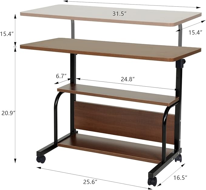 Portable Rolling Desk Adjustable Laptop Desk Small Standing Desk Home Office Desks for Small Spaces Table, 31.5" Brown Uplift Study Desk Mobile Computer Work Desk on Wheels - LeafyLoom