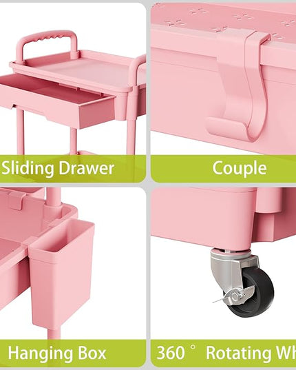 4 Tier Small Rolling Cart Organizer,Art Craft Diaper Bedside Snack Cart Laundry Room Bathroom Organizer Narrow Thin Slim Rolling Trolley Utility Cart with Wheels for Kitchen,Office(Pink) - LeafyLoom
