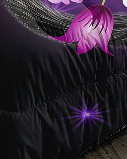 Black Cat Bedding Cartoon Cat Comforter Set Queen,Daisy Butterflies Printed Kids Bedding Set for Kids Boys Girls Adults Room Decor,Kids Comforter Set All Season,1 Quilt 2 Pillow Cases,Purple - LeafyLoom