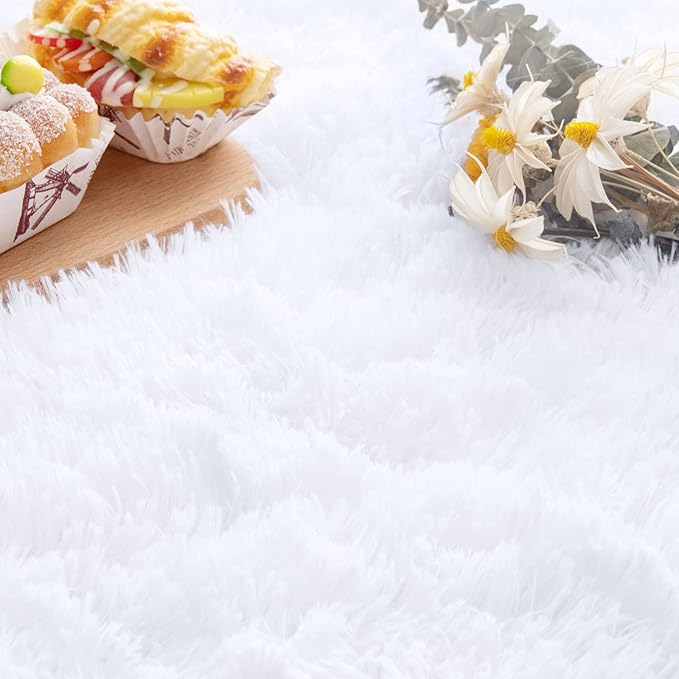 Noahas Ultra Soft Fluffy Bedroom Rugs Kids Room Carpet Modern Shaggy Area Rugs Home Decor 2.6' X 5.3', White - LeafyLoom