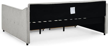 Queen Size Upholstered Tufted Daybed with Two Pull Out Drawers Bed, Button Polyester on Back, Waved Shape Arms for Bedroom, Living Room,No Need Boxing Spring - LeafyLoom