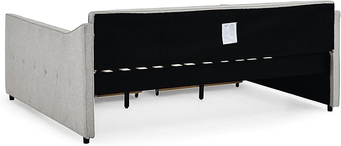 Queen Size Upholstered Tufted Daybed with Two Pull Out Drawers Bed, Button Polyester on Back, Waved Shape Arms for Bedroom, Living Room,No Need Boxing Spring - LeafyLoom