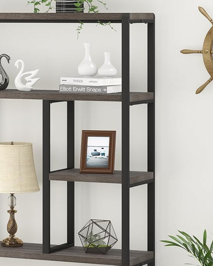 LVB Industrial Tall Bookshelf, Modern Wood Metal 6 Tier Book Shelf, Farmhouse Large 6 Shelf Etagere Bookcase, Open Wide Storage Bookshelves and Bookcases for Bedroom Living Room Office, Dark Gray Oak - LeafyLoom