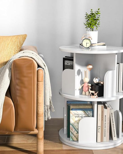 Nidouillet Small Rotating Bookshelf, 2Tier Revolving Bookcase 360 Display Round Bookshelf Narrow Swivel Corner Book Shelf Standing Bookcase for Adult Bedroom, Living Room - LeafyLoom