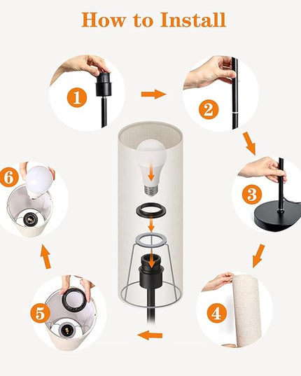 LED Floor Lamp Simple Design, Modern Floor Lamp with Shade, Tall Lamps for Living Room Bedroom Office Dining Room Kitchen, Black Pole Lamp with Foot Switch (with Bulb)(Gray Shade) - LeafyLoom