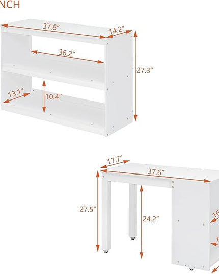 Loft Bed Frame, Twin Size Low Loft Bed with Storage Stairs, Shelves, Retractable Writing Desk and 3 Drawers, Wooden Twin Lofbed Frame for Kids Boys Girls Bedroom, Space-Saving Design, White - LeafyLoom