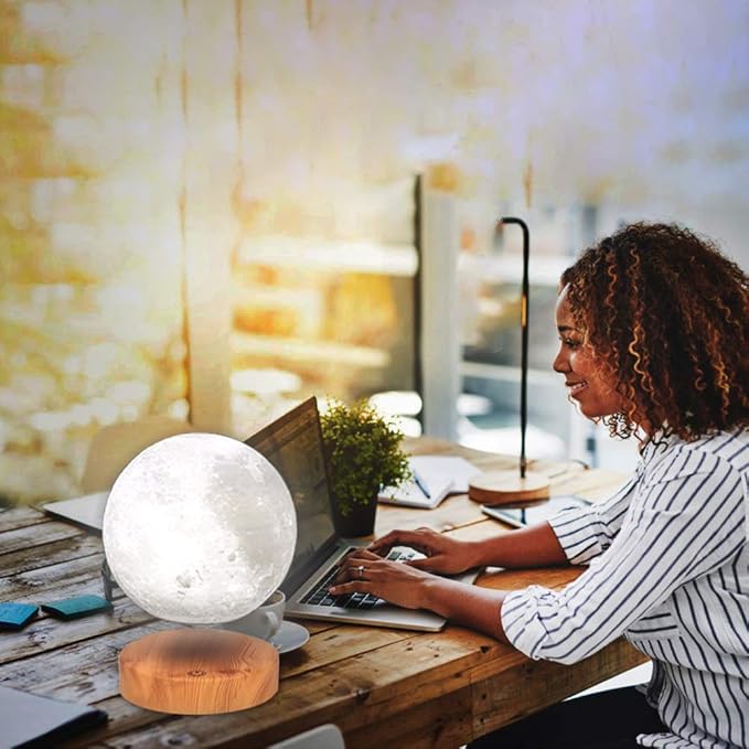 VGAzer Levitating Moon Lamp,Floating and Spinning in Air Freely with 3D Printing LED Moon Light Has 3 Colors for Unique Christmas Gifts,Room Decor (3 Colors) - LeafyLoom
