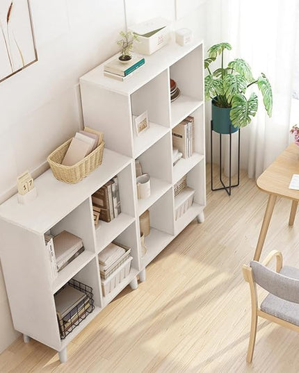 IOTXY Open Cube Low Bookcase - 2-Tier Freestanding Storage Display Cabinet Organizer with Legs for Home Office, 4-Cubes Open Shelf Short Bookshelf, White - LeafyLoom