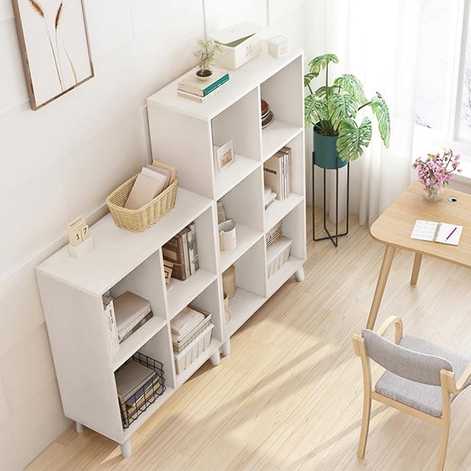IOTXY Open Cube Low Bookcase - 2-Tier Freestanding Storage Display Cabinet Organizer with Legs for Home Office, 4-Cubes Open Shelf Short Bookshelf, White - LeafyLoom