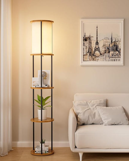 Lightdot 61IN Floor Lamp with Shelves, 3-Tier Storage Black Standing Lamps with 3000K E26 Bulb Included, Display Shelf Floor Lamp for Living Room Sofa Corner - LeafyLoom