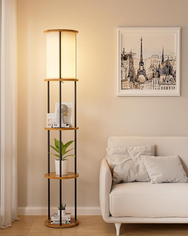 Lightdot 61IN Floor Lamp with Shelves, 3-Tier Storage Black Standing Lamps with 3000K E26 Bulb Included, Display Shelf Floor Lamp for Living Room Sofa Corner - LeafyLoom