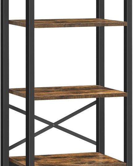 5 Tier Bookshelf, Book Shelf with Removable Drawer, Tall Narrow Bookcase with Shelves, Standing Display Shelf, Storage Organizer, for Bedroom, Home Office, Rustic Brown and Black SJ05BR - LeafyLoom