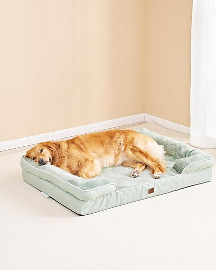 EHEYCIGA Orthopedic Dog Beds for Extra Large Dogs, Waterproof Memory Foam XXL Dog Bed with Sides, Non-Slip Bottom and Egg-Crate Foam Big Dog Couch Bed with Washable Removable Cover, Sage Green EHEYCIGA