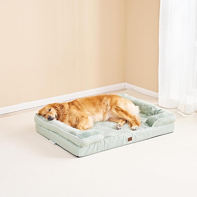 EHEYCIGA Orthopedic Dog Beds for Extra Large Dogs, Waterproof Memory Foam XXL Dog Bed with Sides, Non-Slip Bottom and Egg-Crate Foam Big Dog Couch Bed with Washable Removable Cover, Sage Green EHEYCIGA